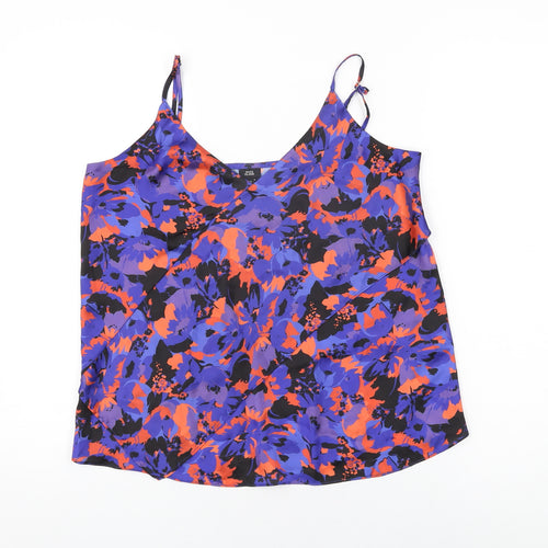 River Island Womens Blue Floral Polyester Camisole T-Shirt Size 10 V-Neck