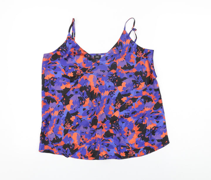 River Island Womens Blue Floral Polyester Camisole T-Shirt Size 10 V-Neck