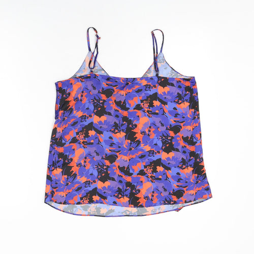 River Island Womens Blue Floral Polyester Camisole T-Shirt Size 10 V-Neck