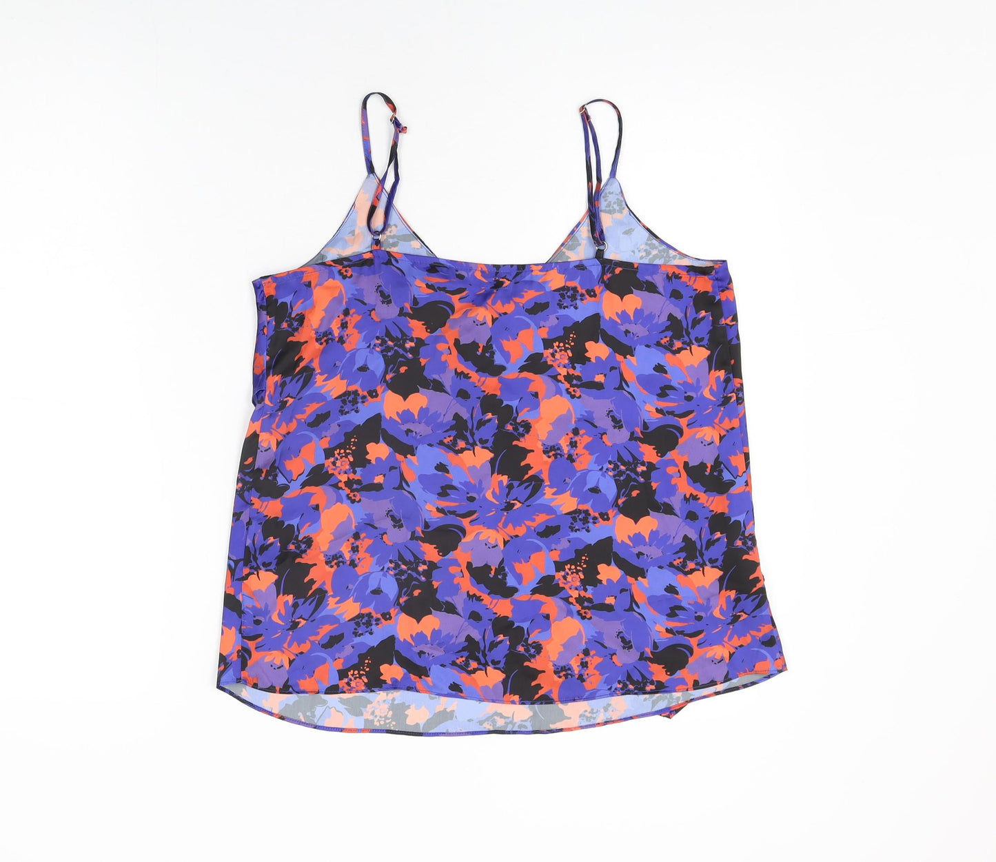 River Island Womens Blue Floral Polyester Camisole T-Shirt Size 10 V-Neck