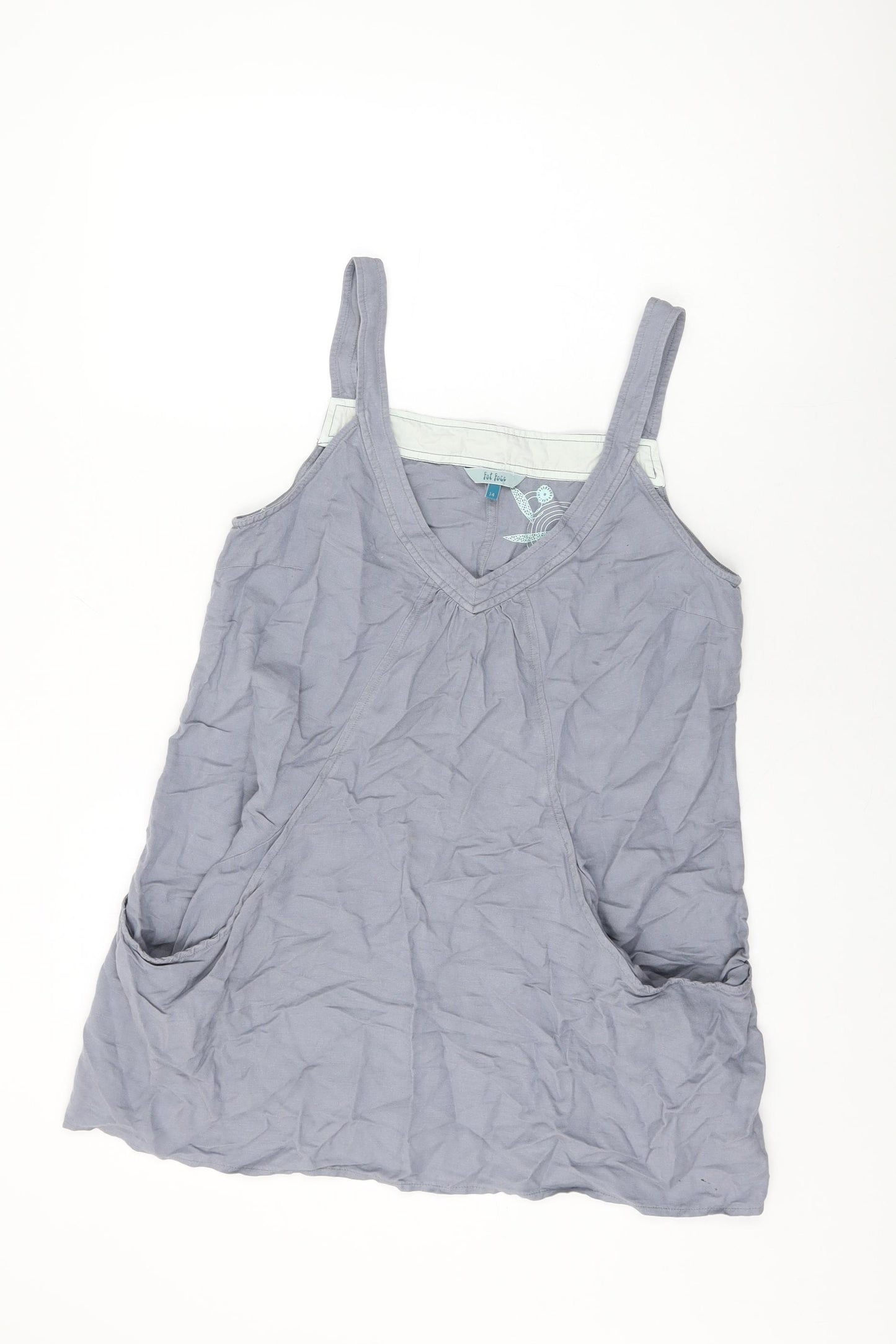 Fat Face Womens Grey Linen Basic T-Shirt Size 14 V-Neck