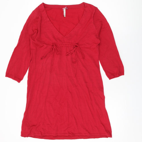 White Stuff Womens Red Wool Shift Size 16 V-Neck Drawstring
