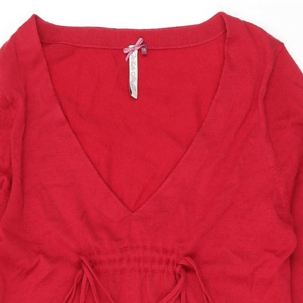 White Stuff Womens Red Wool Shift Size 16 V-Neck Drawstring