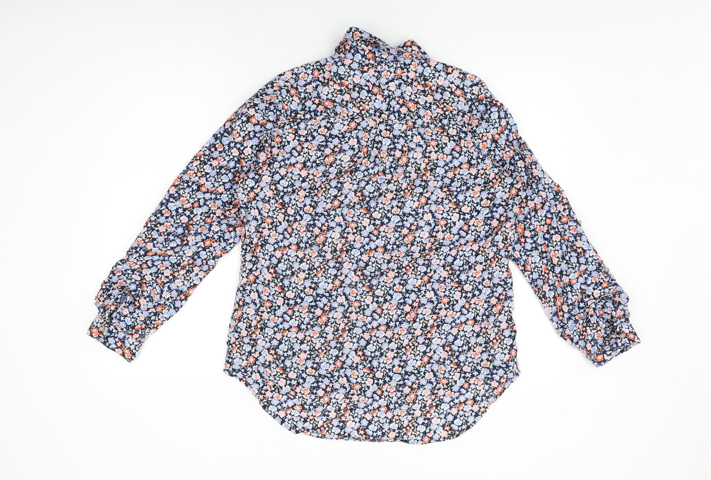 Marks and Spencer Womens Blue Floral Cotton Basic Button-Up Size 10 Collared