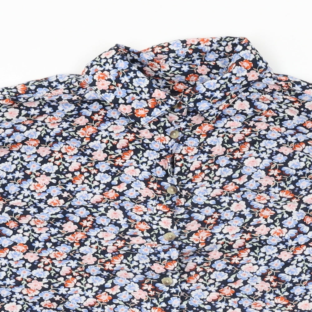 Marks and Spencer Womens Blue Floral Cotton Basic Button-Up Size 10 Collared
