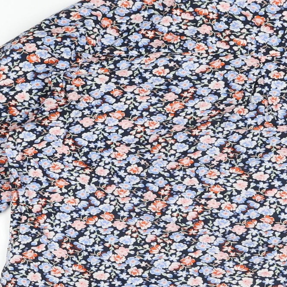 Marks and Spencer Womens Blue Floral Cotton Basic Button-Up Size 10 Collared