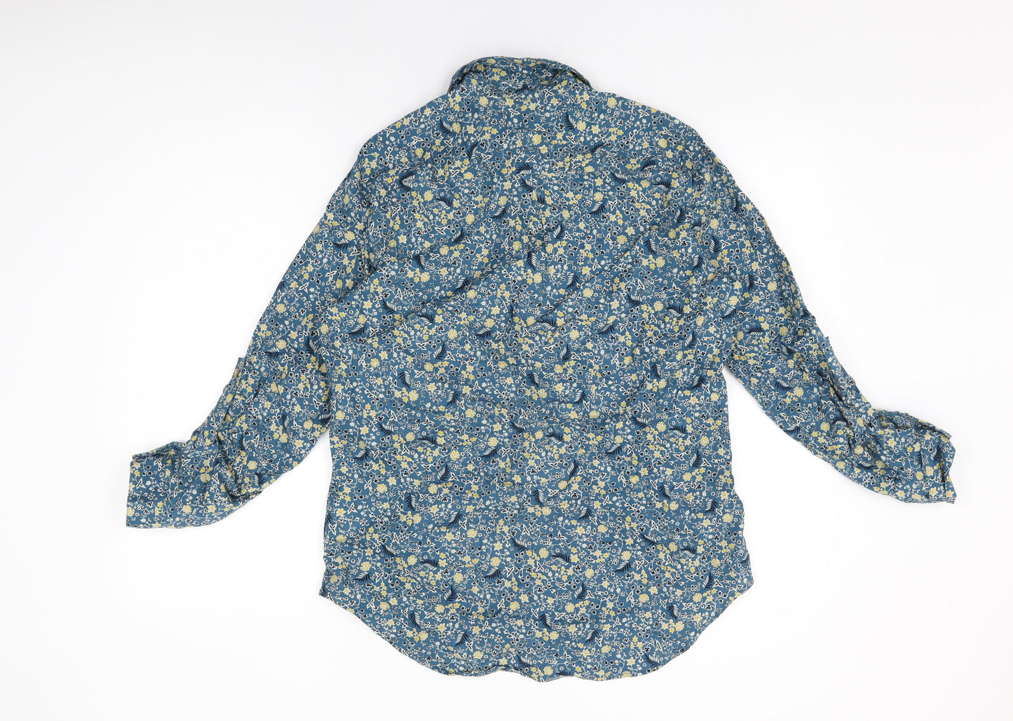 Marks and Spencer Womens Blue Floral Cotton Basic Button-Up Size 12 Collared