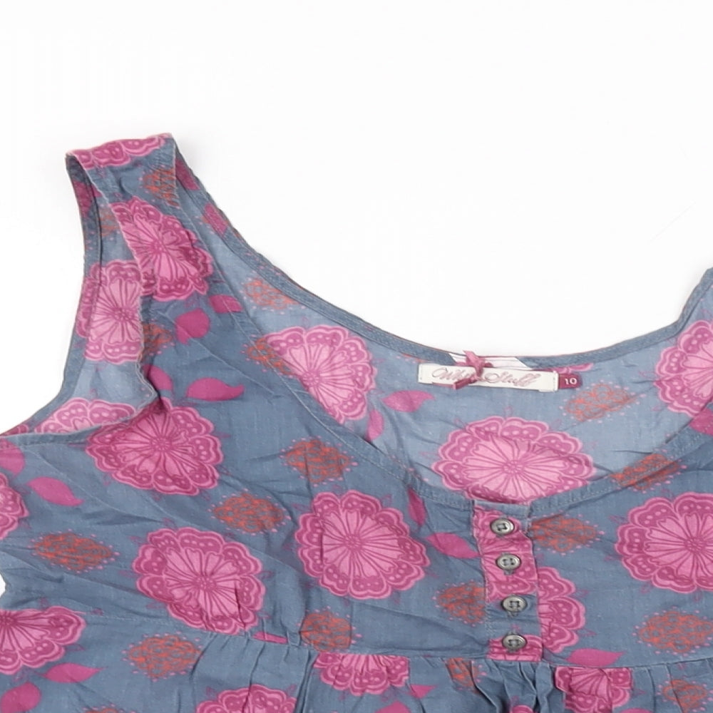White Stuff Womens Grey Floral Cotton Basic T-Shirt Size 10 Scoop Neck