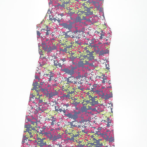 Adini Womens Grey Floral Cotton Shift Size M Round Neck Pullover
