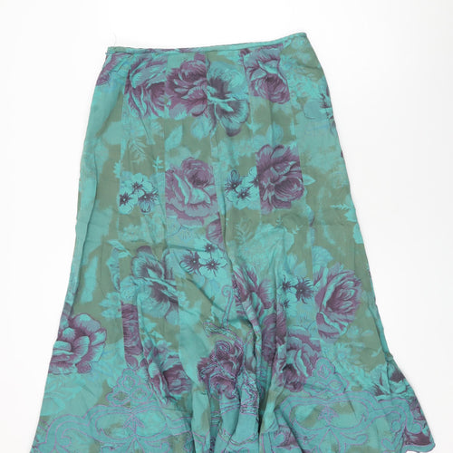 Per Una Womens Green Floral Cotton Flare Skirt Size 12 Zip