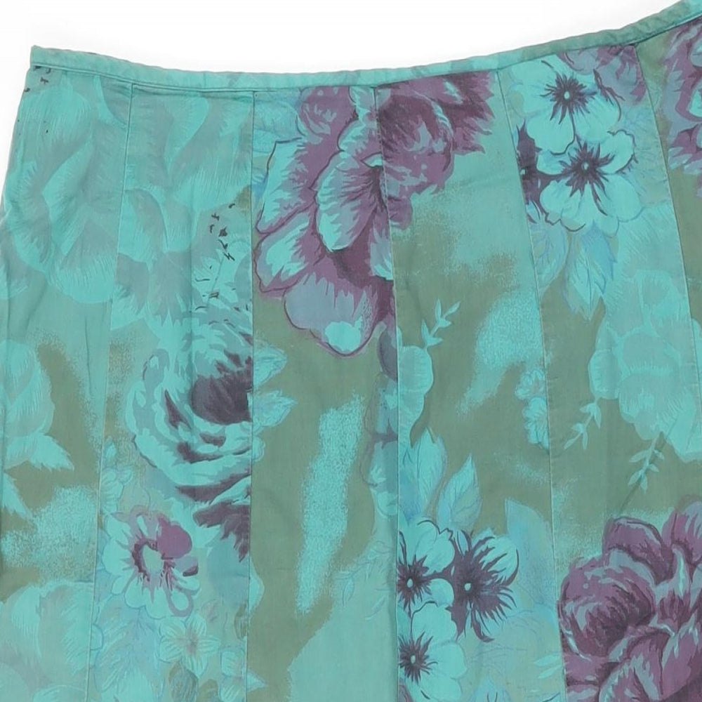 Per Una Womens Green Floral Cotton Flare Skirt Size 12 Zip