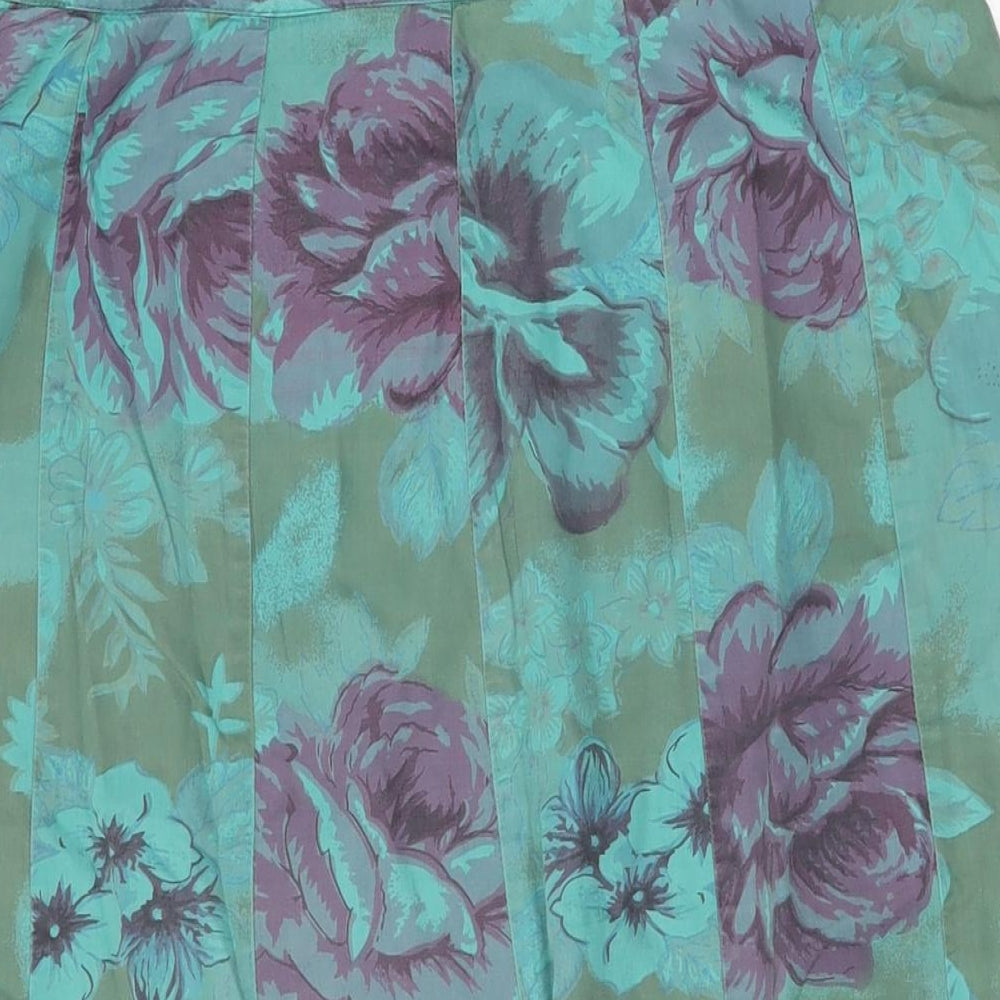 Per Una Womens Green Floral Cotton Flare Skirt Size 12 Zip