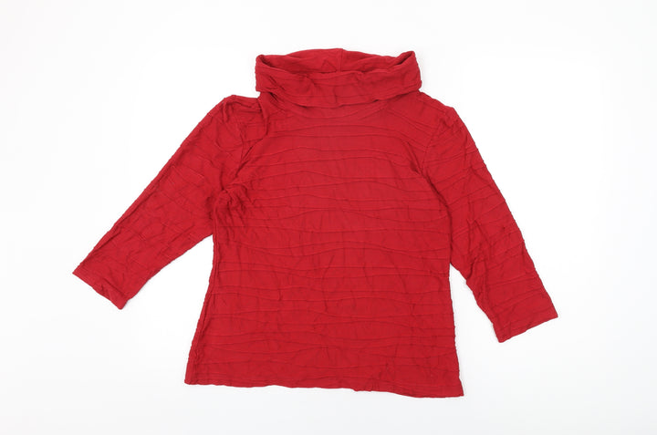 David Nieper Womens Red Viscose Basic T-Shirt Size 12 High Neck