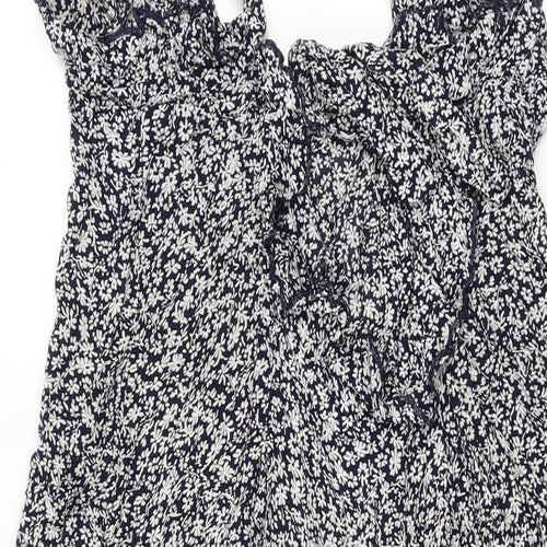 Anthropologie Womens Blue Floral Viscose Jumpsuit One-Piece Size S L14 in Tie