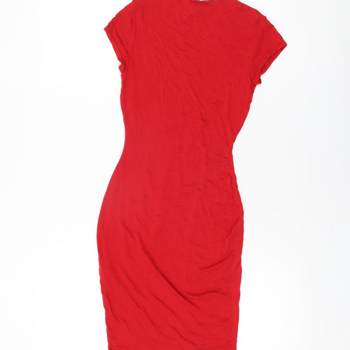 Boohoo Womens Red Viscose Bodycon Size 4 Round Neck Pullover