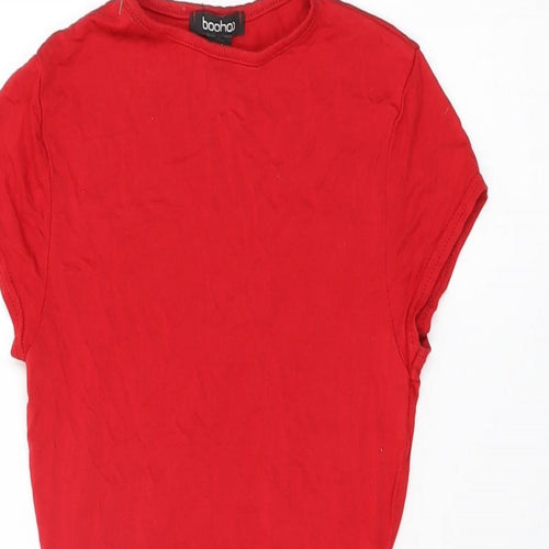 Boohoo Womens Red Viscose Bodycon Size 4 Round Neck Pullover