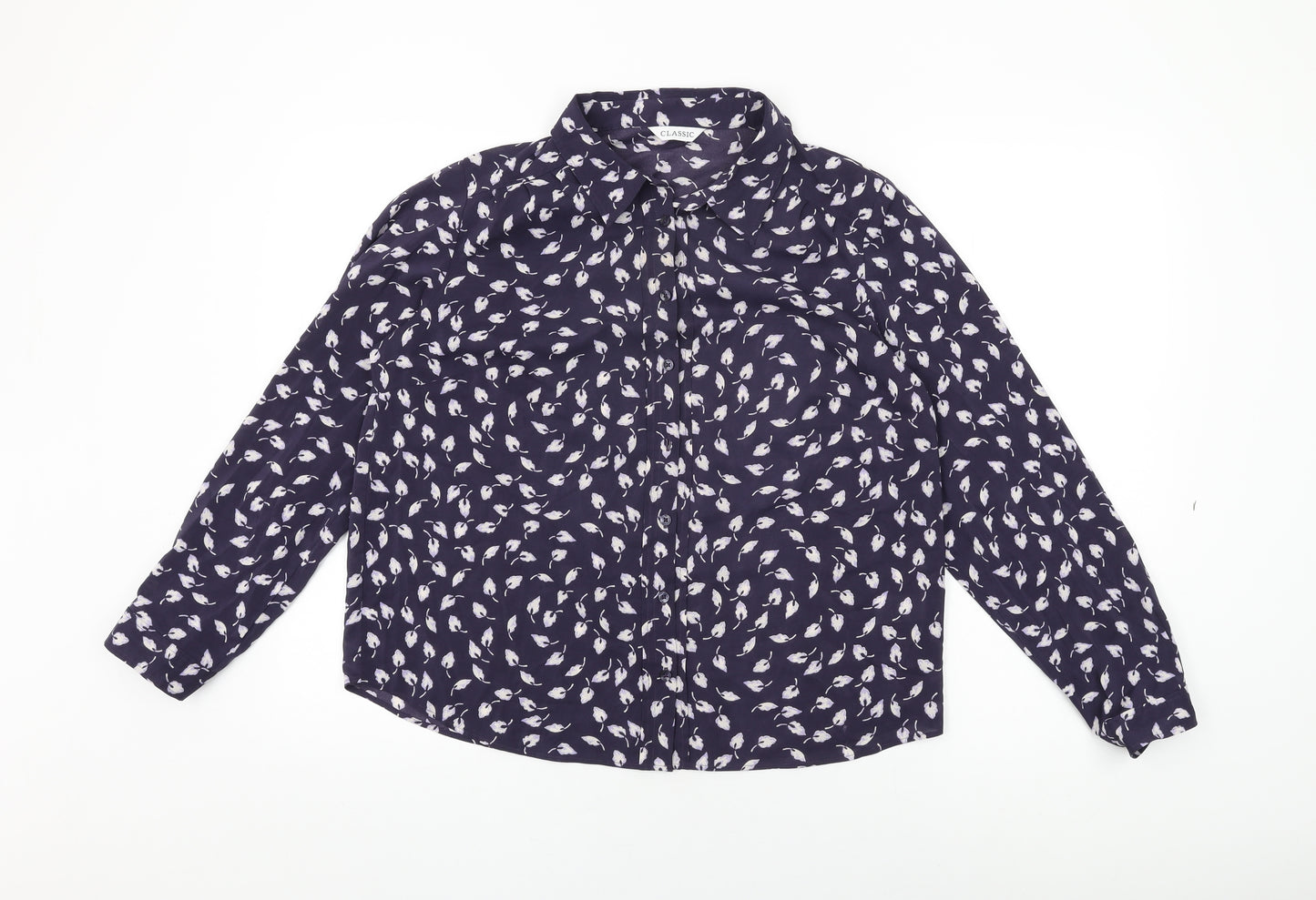 Marks and Spencer Womens Blue Geometric Polyester Basic Button-Up Size 14 Collared