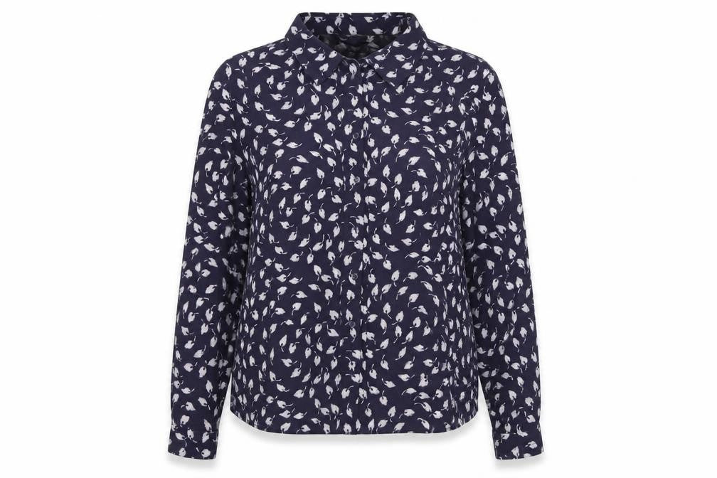 Marks & Spencer Womens Blue Geometric Polyester Basic Button-Up Size 14 Collared
