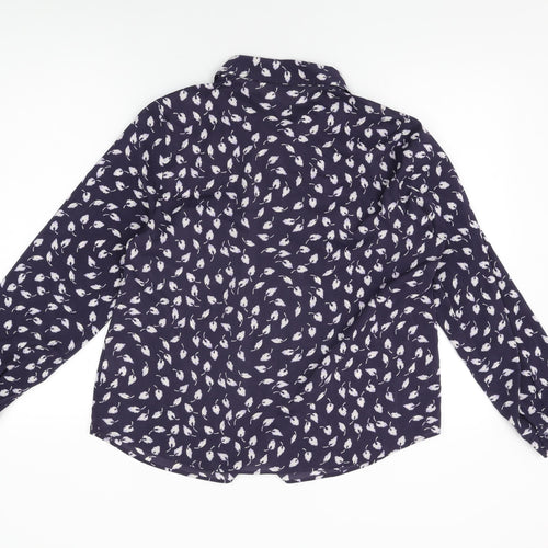 Marks and Spencer Womens Blue Geometric Polyester Basic Button-Up Size 14 Collared