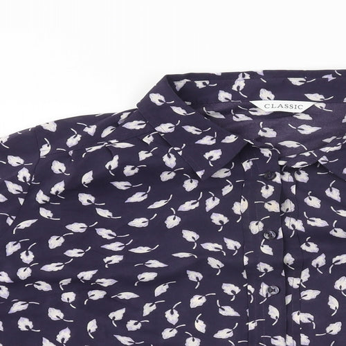 Marks and Spencer Womens Blue Geometric Polyester Basic Button-Up Size 14 Collared