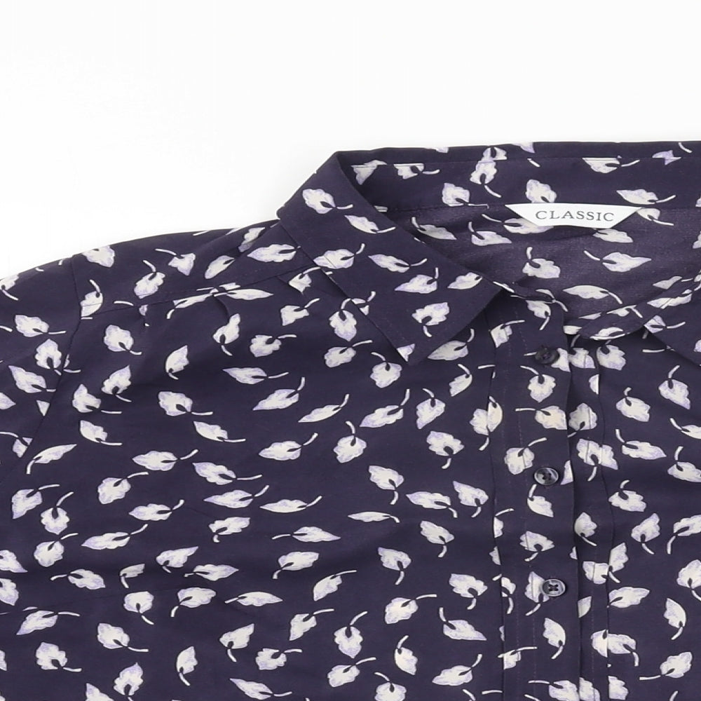 Marks and Spencer Womens Blue Geometric Polyester Basic Button-Up Size 14 Collared