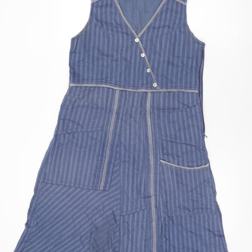 Adini Womens Blue Cotton A-Line Size S V-Neck Zip