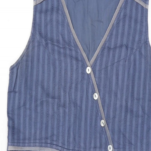 Adini Womens Blue Cotton A-Line Size S V-Neck Zip