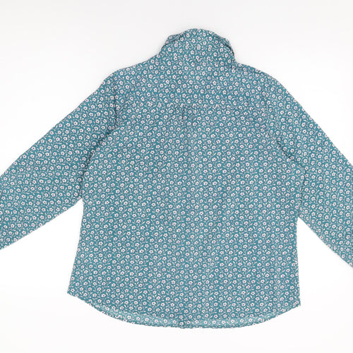 Marks and Spencer Womens Blue Floral Polyester Basic Button-Up Size 14 Collared