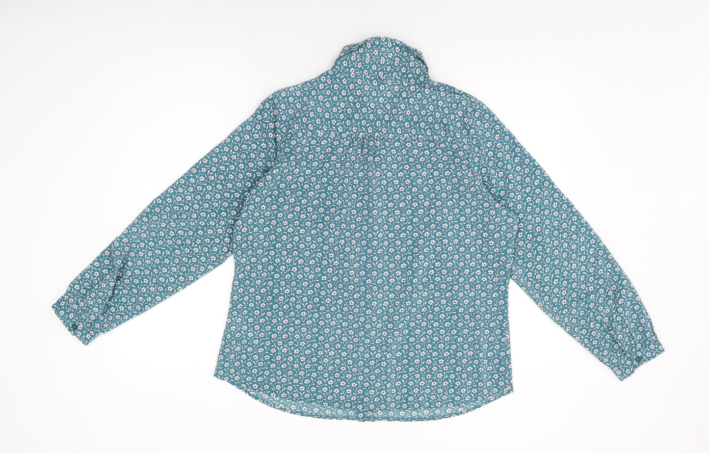 Marks and Spencer Womens Blue Floral Polyester Basic Button-Up Size 14 Collared