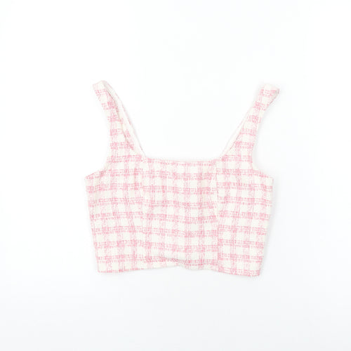 ASOS Womens Pink Geometric Polyester Cropped T-Shirt Size 8 Square Neck
