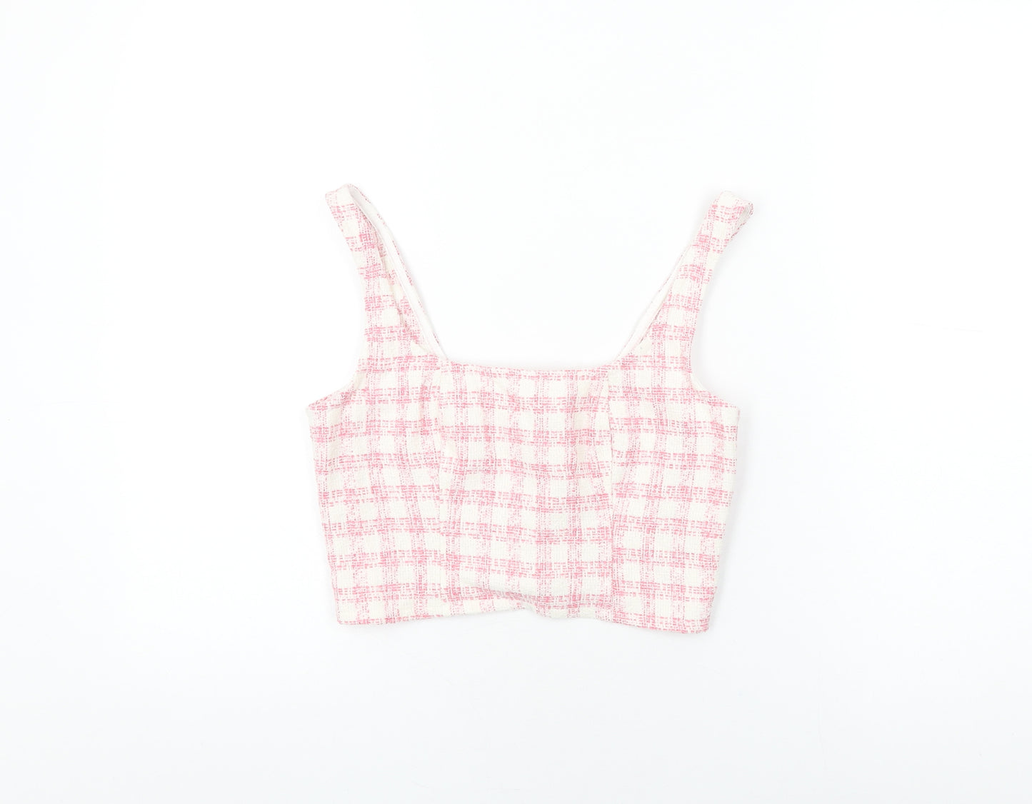 ASOS Womens Pink Geometric Polyester Cropped T-Shirt Size 8 Square Neck