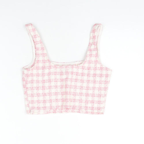 ASOS Womens Pink Geometric Polyester Cropped T-Shirt Size 8 Square Neck