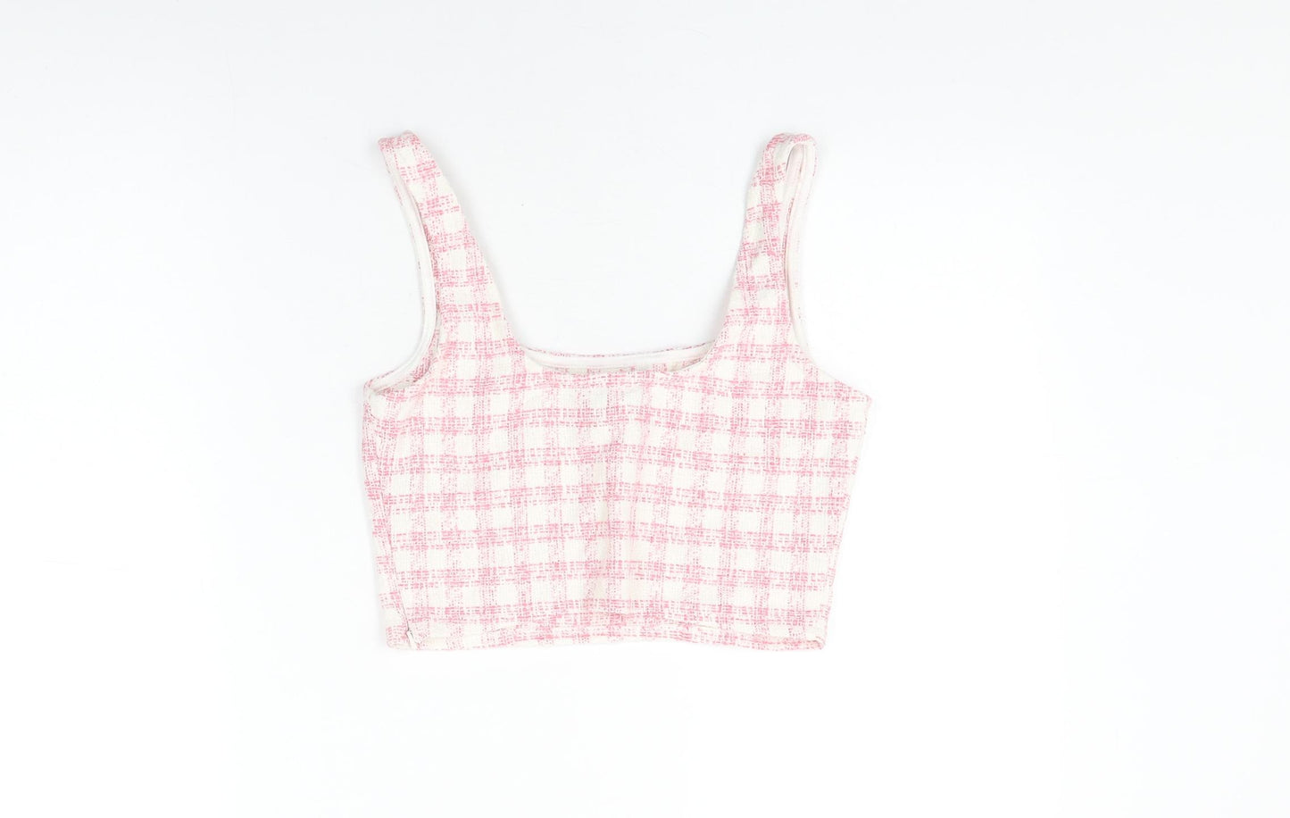 ASOS Womens Pink Geometric Polyester Cropped T-Shirt Size 8 Square Neck