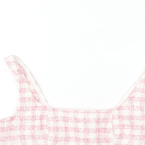 ASOS Womens Pink Geometric Polyester Cropped T-Shirt Size 8 Square Neck