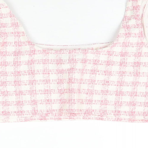 ASOS Womens Pink Geometric Polyester Cropped T-Shirt Size 8 Square Neck