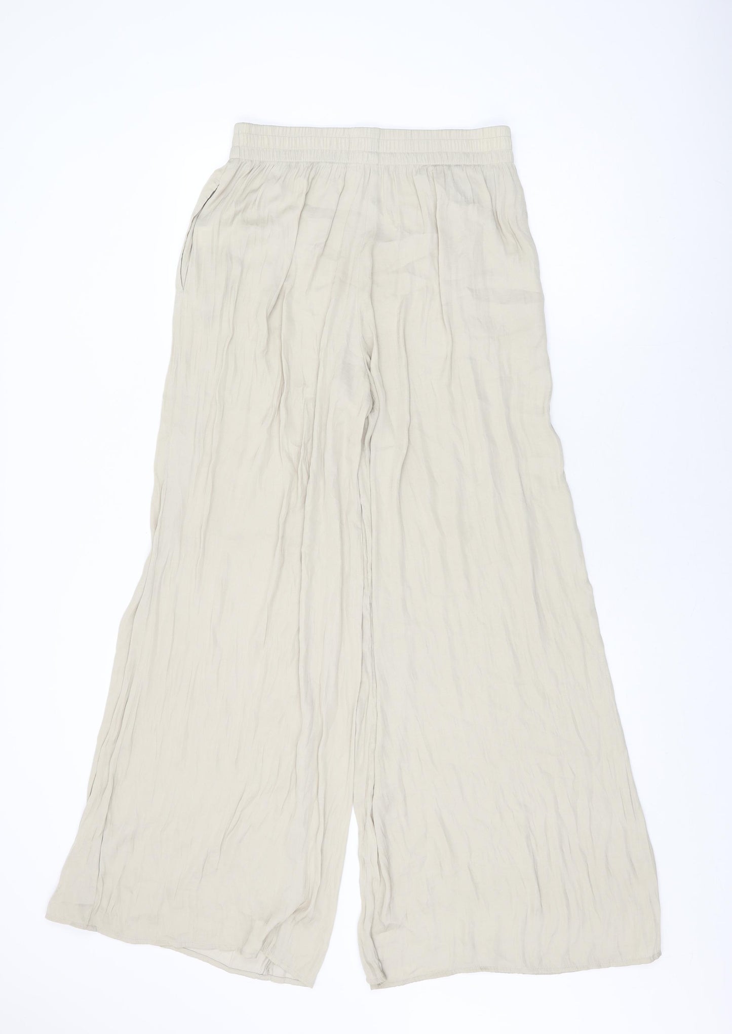 Zara Womens Beige Polyester Trousers Size M L31.5 in Regular