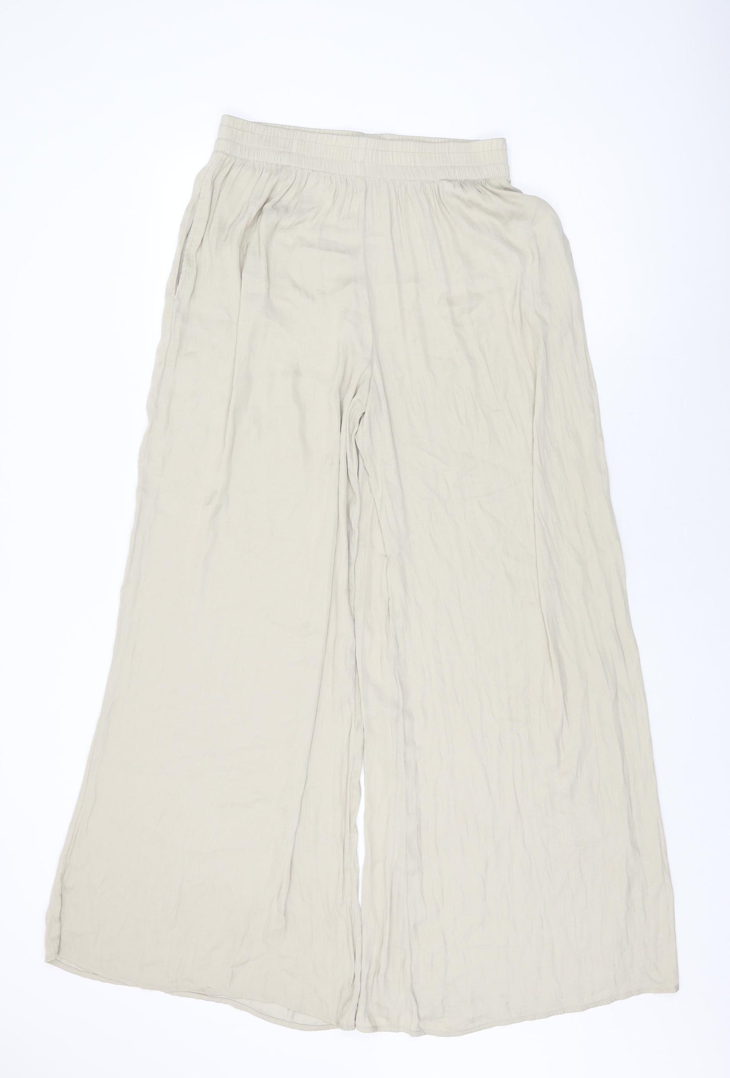 Zara Womens Beige Polyester Trousers Size M L31.5 in Regular