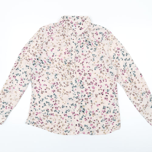 Marks and Spencer Womens Pink Floral Polyester Basic Button-Up Size 12 Collared