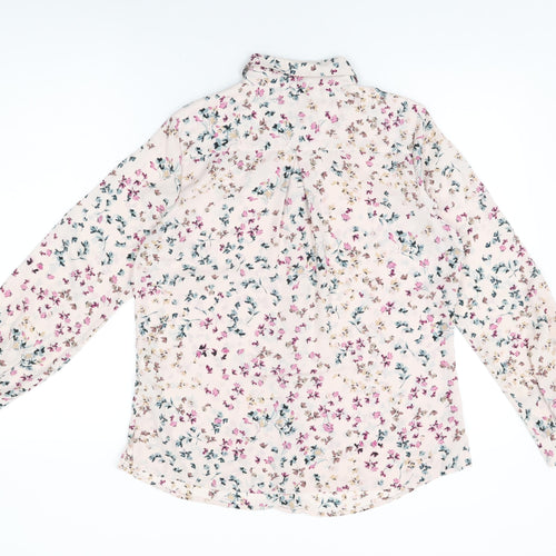 Marks and Spencer Womens Pink Floral Polyester Basic Button-Up Size 12 Collared