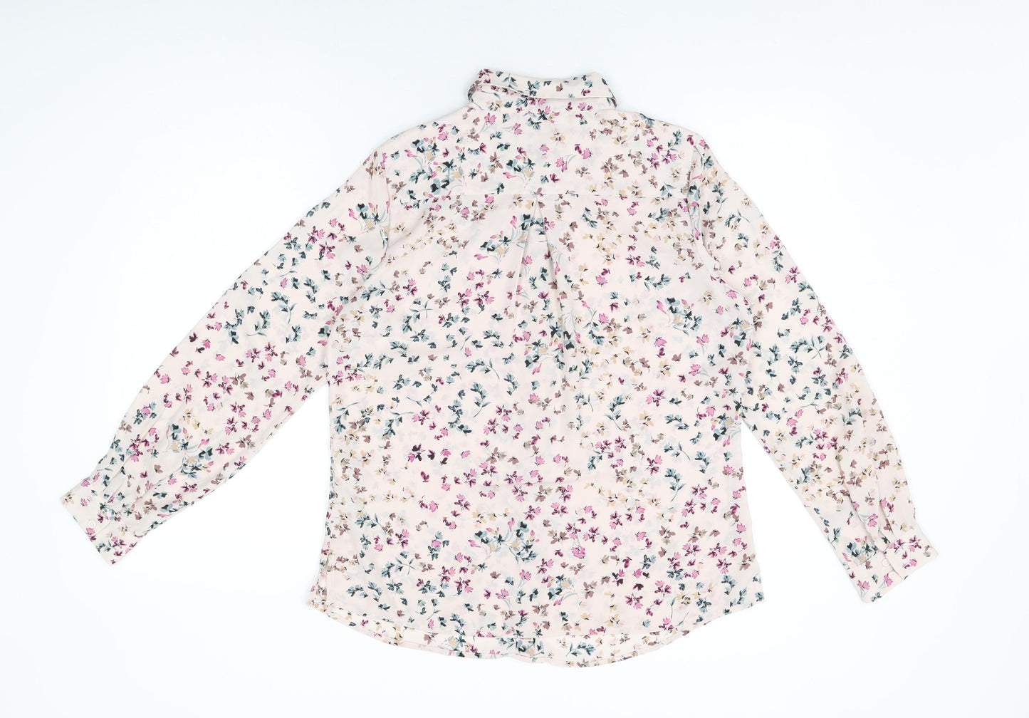 Marks and Spencer Womens Pink Floral Polyester Basic Button-Up Size 12 Collared