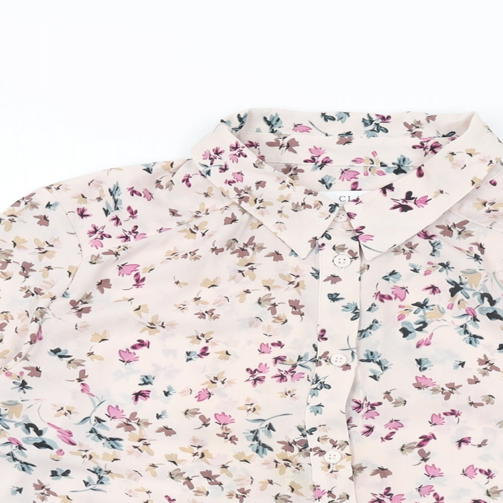Marks and Spencer Womens Pink Floral Polyester Basic Button-Up Size 12 Collared