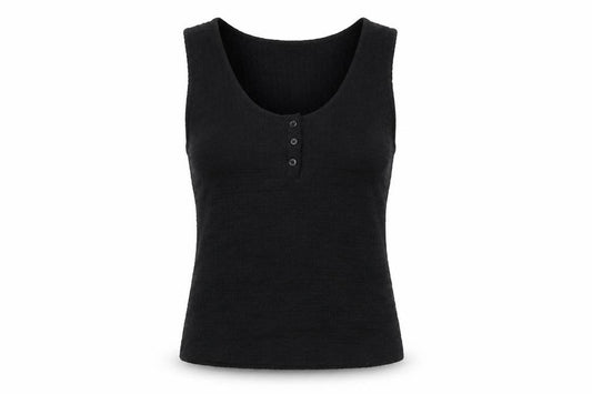 Front view of Next women’s black polyester basic t-shirt, size UK 8, scoop neck