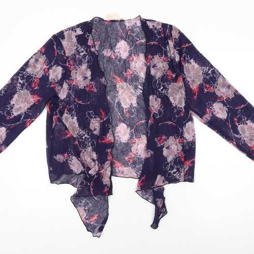 Adini Womens Blue Floral Polyester Kimono T-Shirt Size S V-Neck