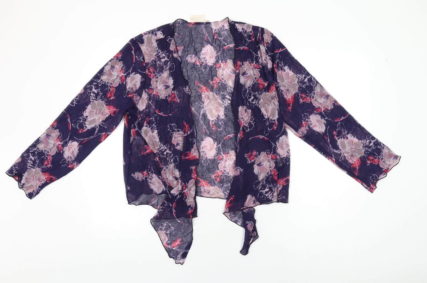 Adini Womens Blue Floral Polyester Kimono T-Shirt Size S V-Neck