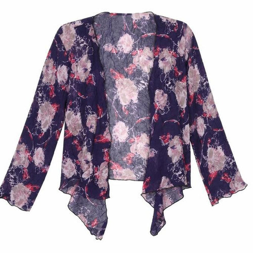 Adini Womens Blue Floral Polyester Kimono T-Shirt Size S V-Neck