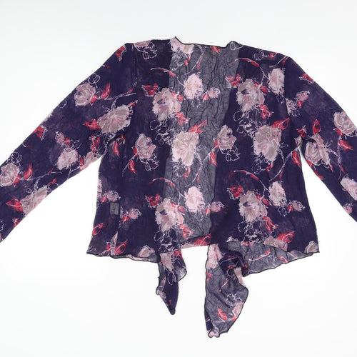 Adini Womens Blue Floral Polyester Kimono T-Shirt Size S V-Neck