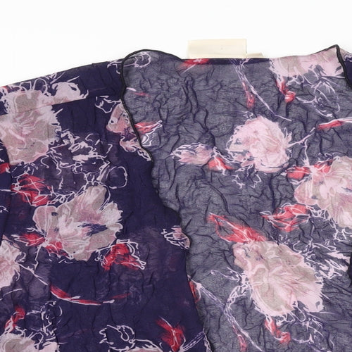 Adini Womens Blue Floral Polyester Kimono T-Shirt Size S V-Neck
