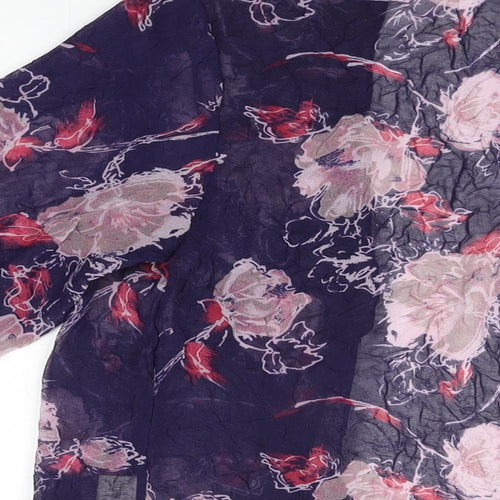 Adini Womens Blue Floral Polyester Kimono T-Shirt Size S V-Neck