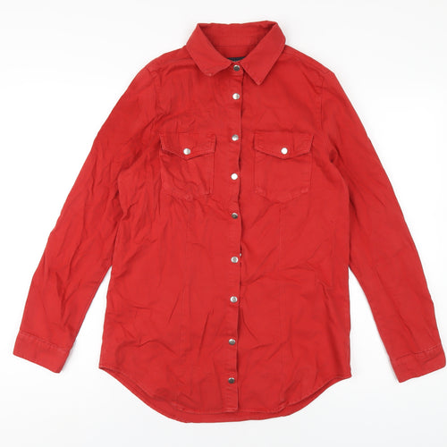 Sosandar Womens Red Cotton Basic Button-Up Size 8 Collared