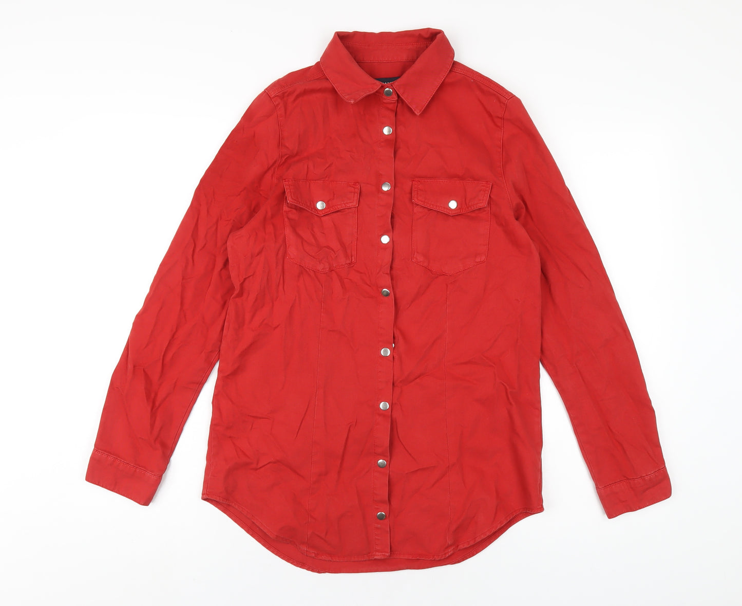 Sosandar Womens Red Cotton Basic Button-Up Size 8 Collared